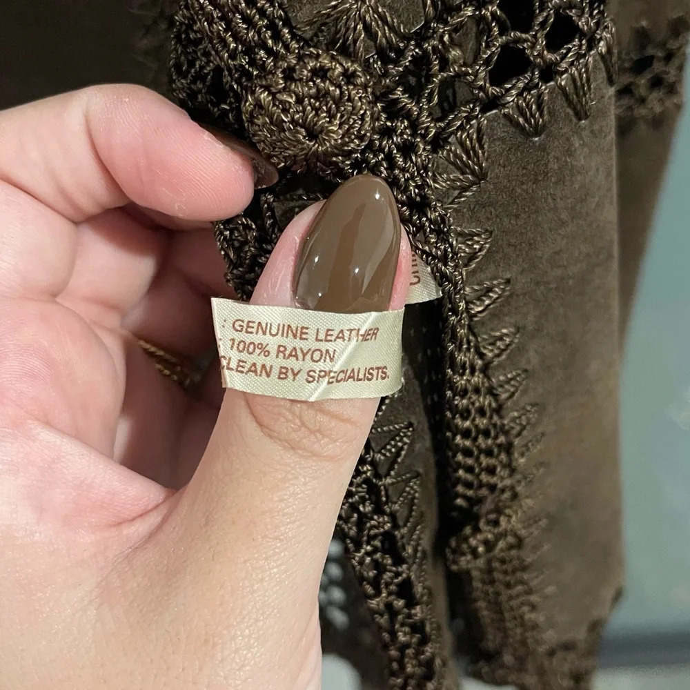 Vintage Scully Leather Suede Crotchet Patchwork Jacket - Size 8 - Picture 5 of 8